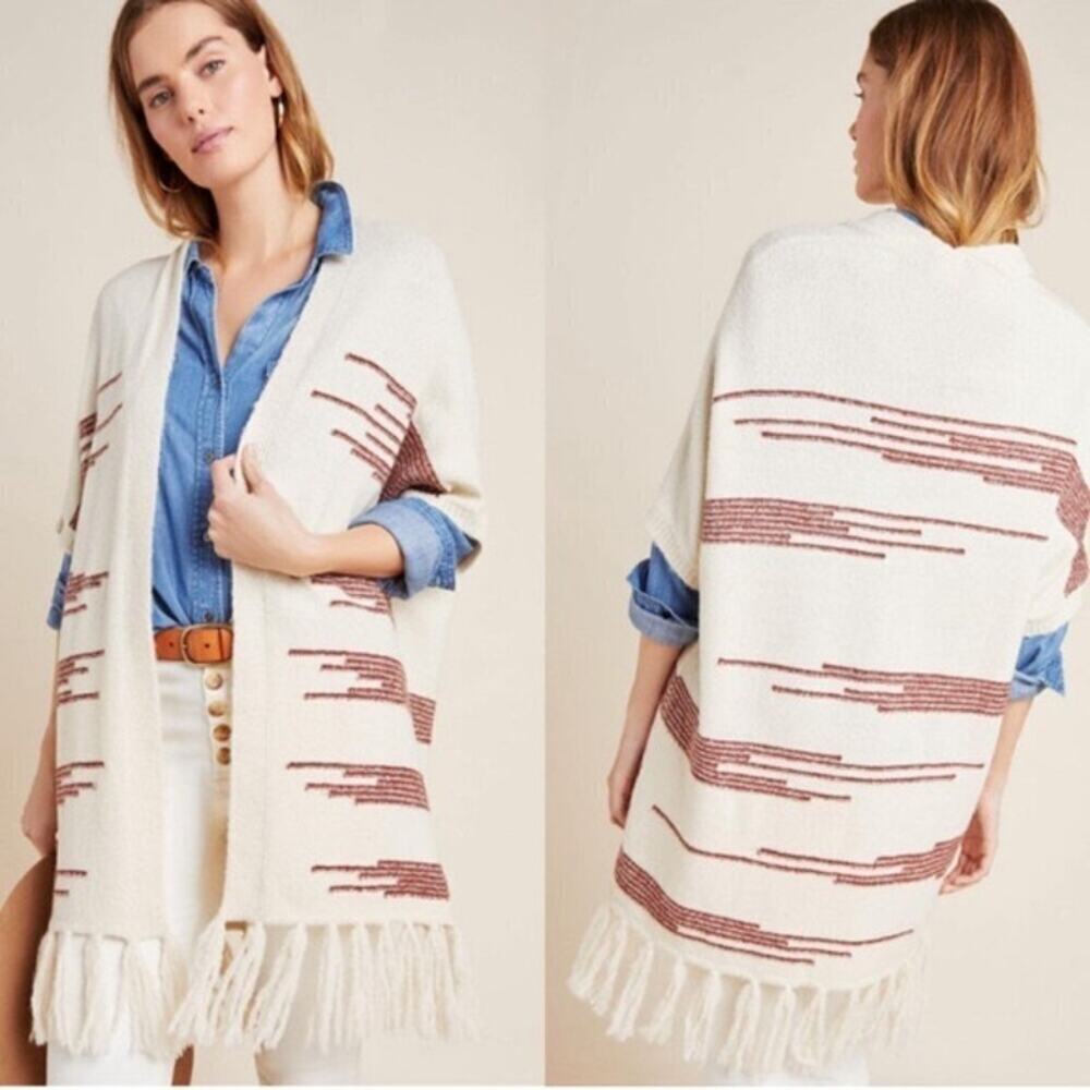 ANTHROPOLOGY Akemi Kin Western Boho Fringe Open Front Cardigan Sweater OS
